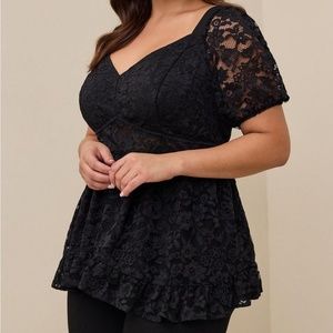 Torrid Size 2 Babydoll Lace Puff Sleeve Top - Black
